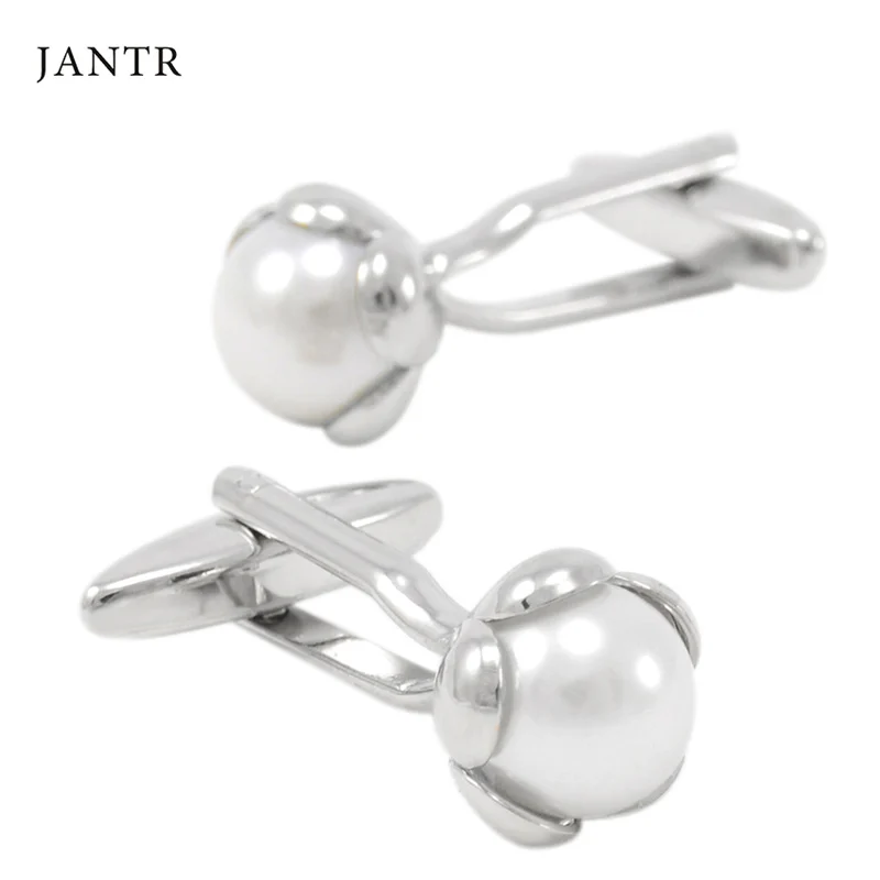 JANTR Flower Shaped Pearl Cufflinks High Quality Men's Cufflinks Luxury