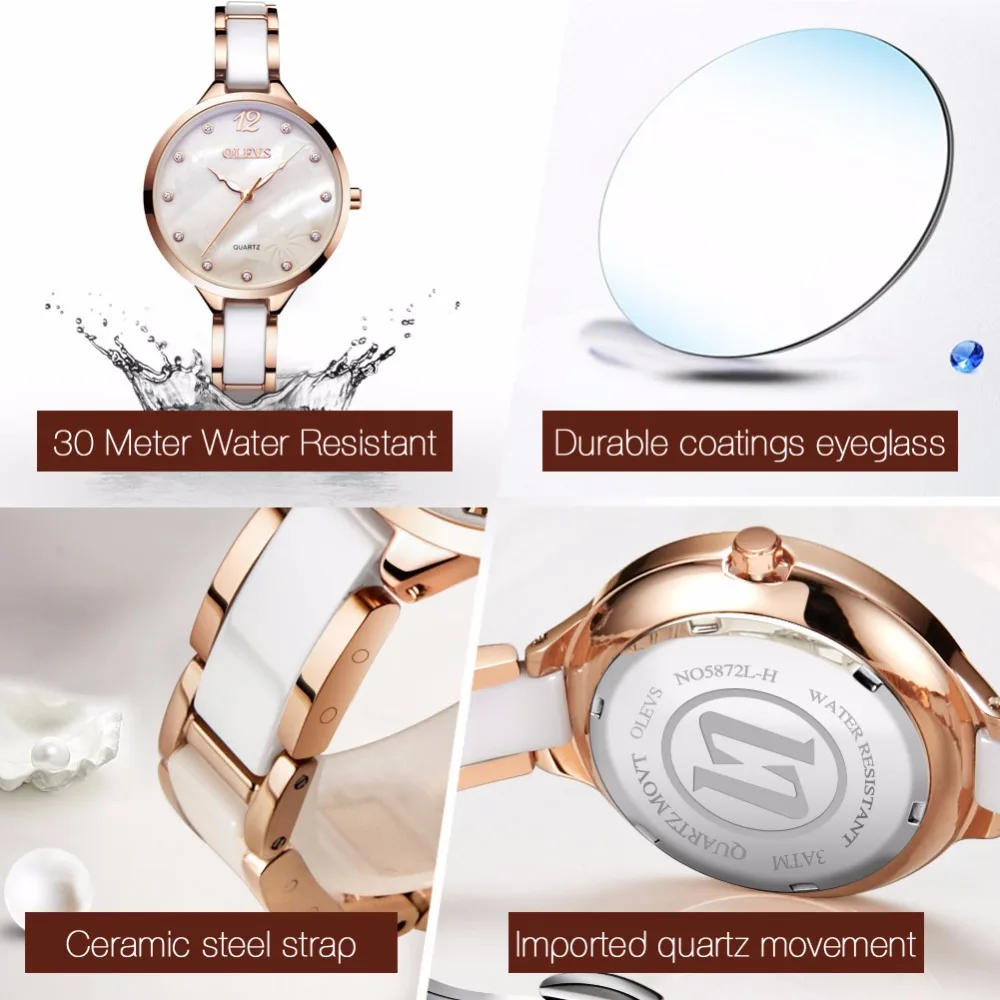 OLEVS брендовые роскошные женские часы relogio feminino модные керамические со стразами