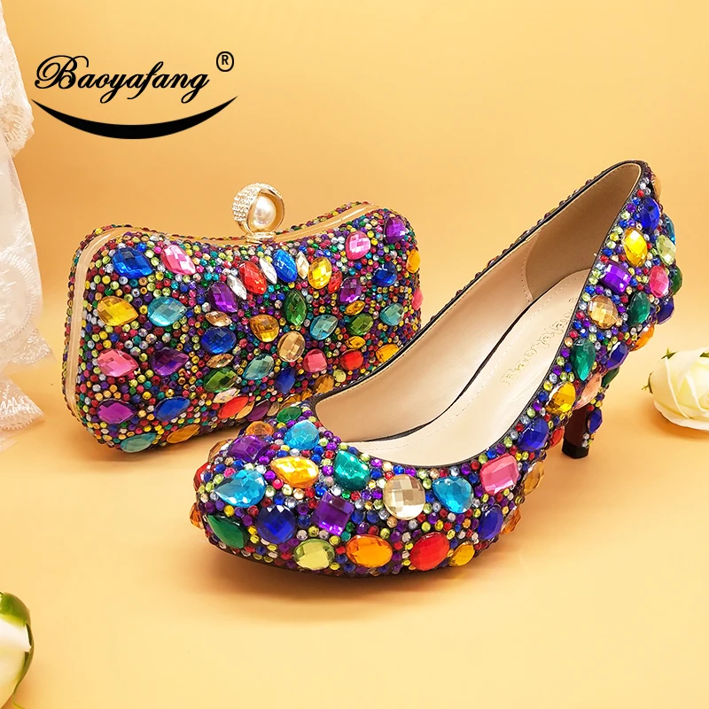 Women wedding shoes with matching bags Multicolored Crystal High heels platform shoes Ladies Paty Dress shoes women Pumps Women wedding shoes with matching bags Multicolored Crystal High heels platform shoes Ladies Paty Dress shoes women Pumps