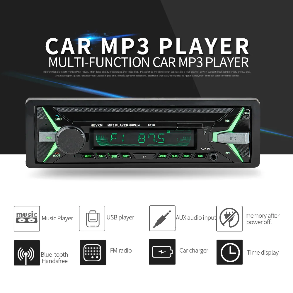 

HEVXM 12V Bluetooth 1Din Multi-Function Autoradio Stereo Radio FM SD USB AUX Input Receiver Car MP3 Multimedia player 1010