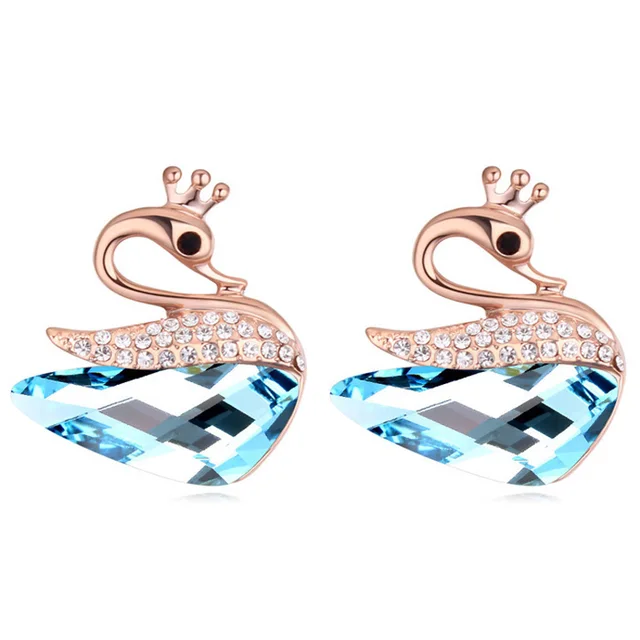 Swan Earrings Austrian Crystal Ear Piercing Studs Cute Swan Earrings Austrian Crystal Ear Piercing Studs Cute For Kids Women S Jewelry 5 Color