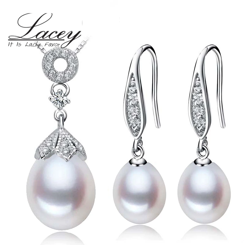 Bílé přírodní sladkovodní perlové bižuterie, pravé perlové bižuterie, 925 stříbrných náušnic náhrdelníkové šperky pro ženy