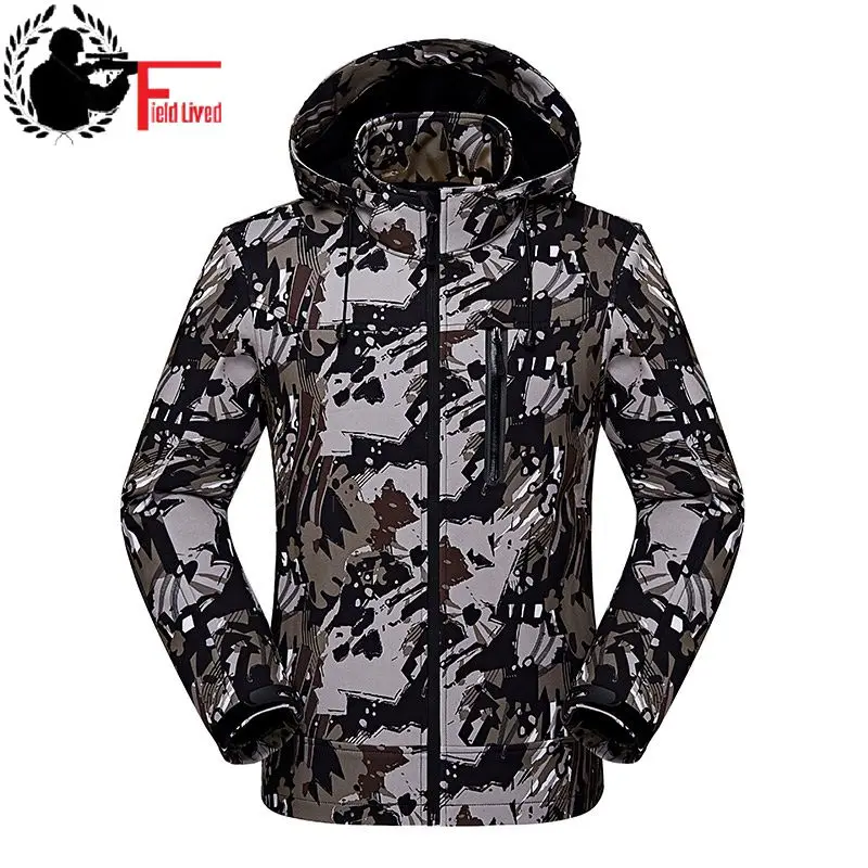 

High Quality 2019 Spring Autumn Out Door Soft Shell Men Camo Jacket Hooded Zipper Waterproof Camouflage Male Jacket Size L-5XL