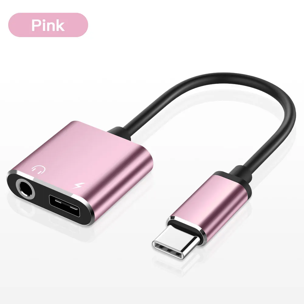 Тип C до 3,5 мм адаптер для наушников 2 в 1 USB C аудио кабель конвертер зарядный сплиттер для наушников адаптер для huawei Xiaomi - Color: Pink
