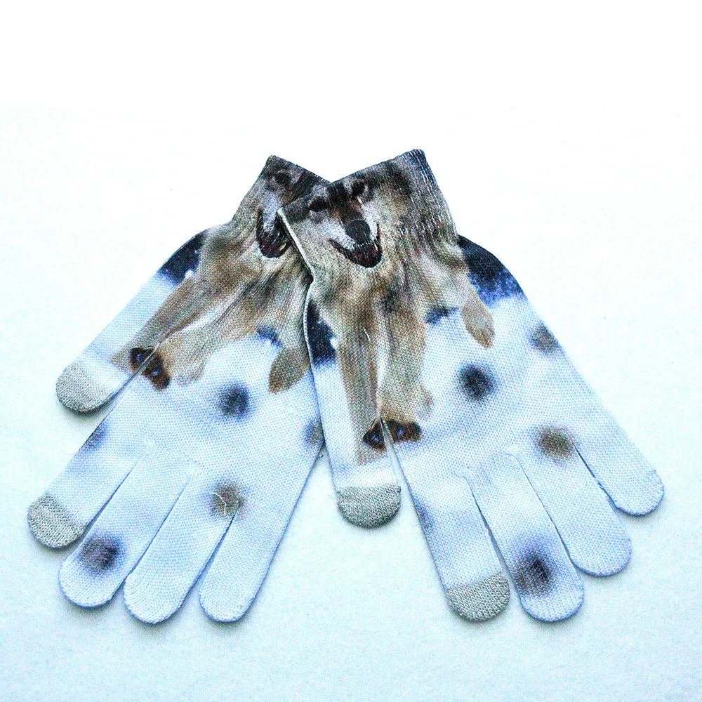 Зимние перчатки для мужчин и женщин, зимние теплые вязаные перчатки с 3D-принтом для телефона, милые перчатки для домашних животных, Giants femme, лучший подарок