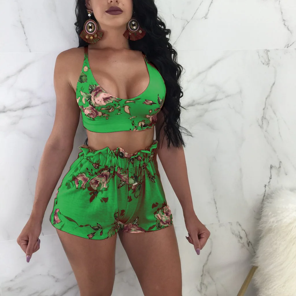 Женские костюмы короткий топ и шорты с высокой талией пляжная одежда цветочным