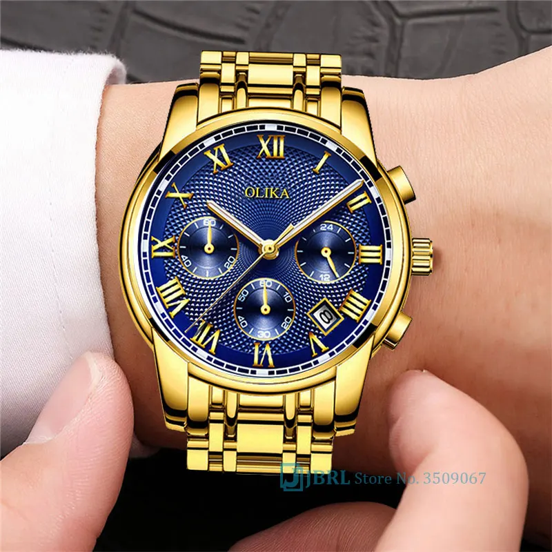 

Gold Watch Men Watches Top Brand Luxury Stainless steel Golden Male Quartz Wrist Watch For Men Clock Chronograph Wristwatch Hour