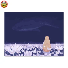 DIY Цифровая живопись, украшения, искусство и ремесла, ночь, Лотос пруд, длинные волосы и красота. Вид сзади