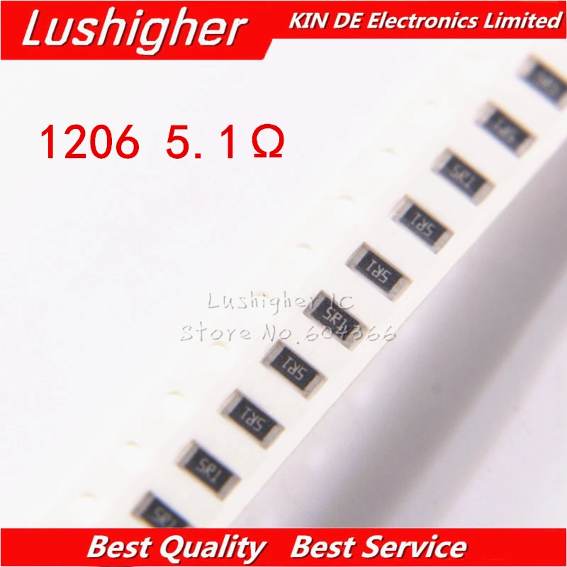 100 шт. 1206 SMD резистор 5% 5 1 Ом 5R1 5.1ohm|Резисторы| |