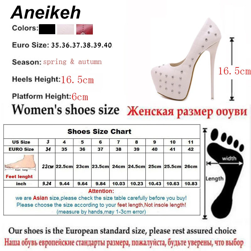 Aneikeh Spring Autumn Woman Sexy Pumps Extreme High Heels Designer Shoes Rhinestone Rivet Round Toe Platform Stiletto Shoes Aneikeh Spring Autumn Woman Sexy Pumps Extreme High Heels Designer Shoes Rhinestone Rivet Round Toe Platform Stiletto Shoes