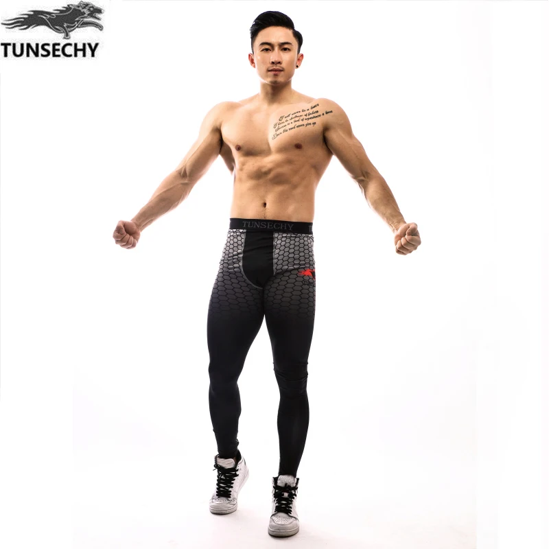 

TUNSECHY brand original design Men Compression Tight Long Pants Black Trousers Joggers Trousers Joggers Slim Fit Hombre Fitness