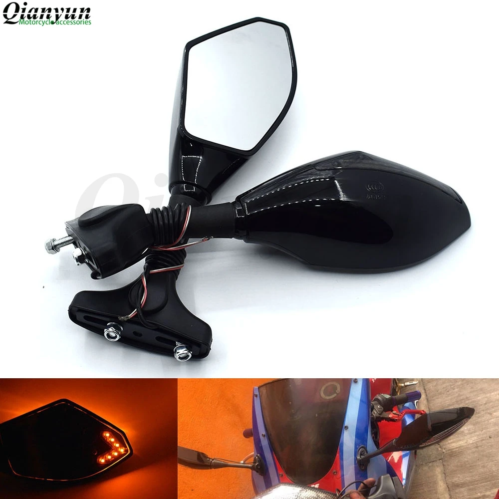 

Universal Motorcycle LED Steering Light Flash Rearview Mirror Side View Mirror For Kawasaki ZX-6 W800 SE NINJA 650R ZZR600