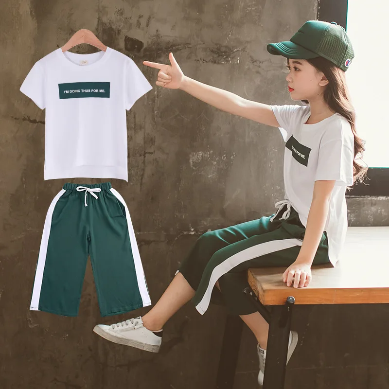 

girls clothing set 2019 summer 2 pcs t shirt + 7 minutes of pants loose fashion baby girl clothes children clothing beautiful