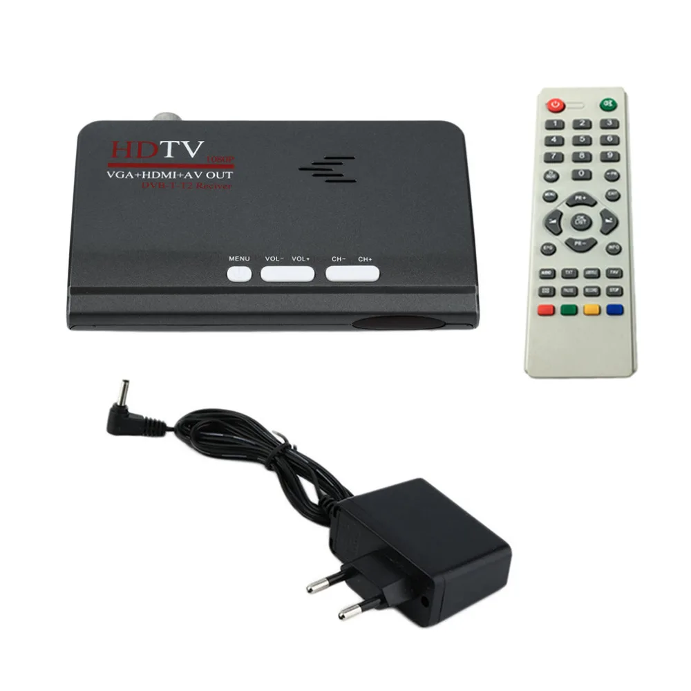 ЕС Digitale наземного HDMI 1080 P DVB-T/T2 ТВ коробка VGA AV CVBS тюнер на ТВ гнев Met Afstandsbediening HDMI HD 1080 P VGA DVB-T2