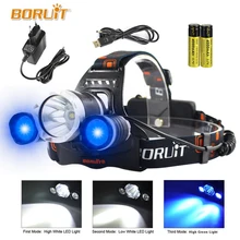 BORUIT CREE XML- T6 XM-L L2 LED Headlamp Blue Light 18650 Rechargeable Waterproof Head Torch flashlight Head Lamp Camping Light BORUIT CREE XML- T6 XM-L L2 LED Headlamp Blue Light 18650 Rechargeable Waterproof Head Torch flashlight Head Lamp Camping Light