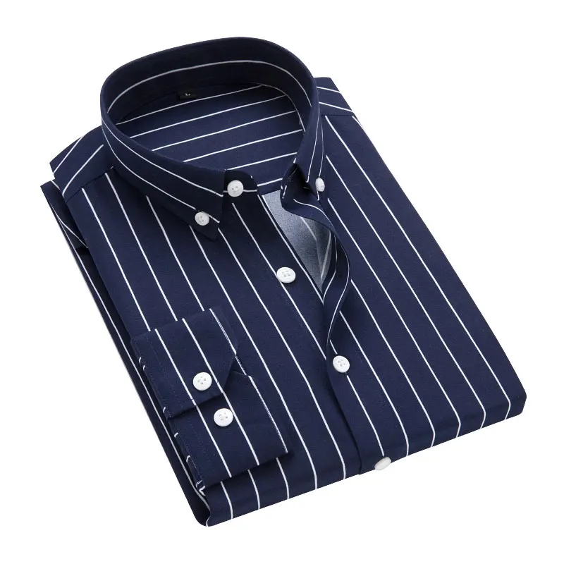 Button-down Collar Non-Iron Striped Shirts Mens Clothes 2018 Long Sleeve Mens Dress Shirts Casual Slim fit Men Social Shirt