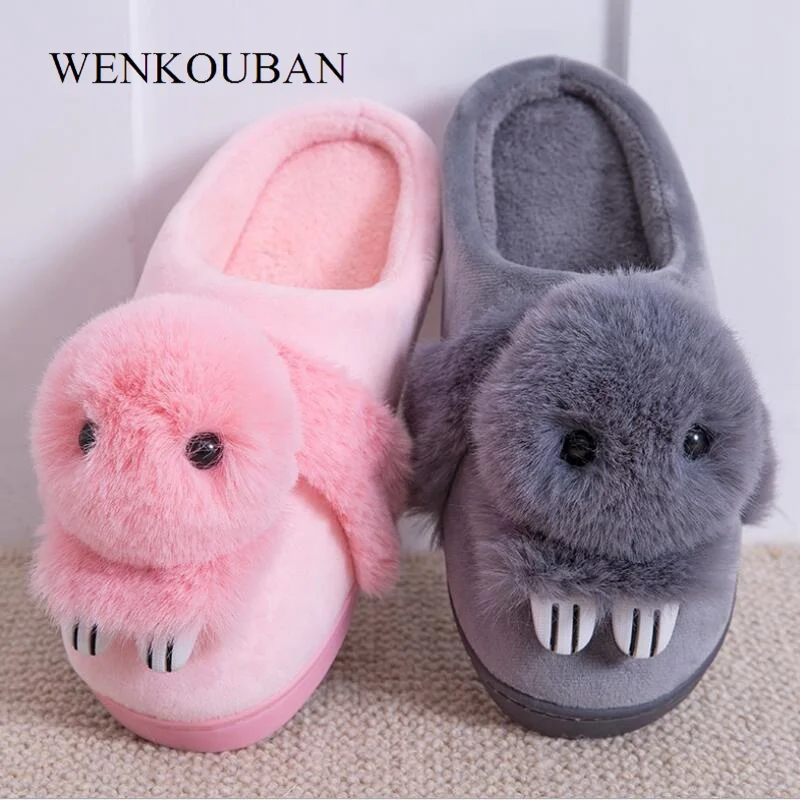 

Women Home Slippers Cute Winter Slippers Warm Plush Indoor Shoes Funny Carton Female Slides Fur Sandals Zapatos Mujer Black Gray