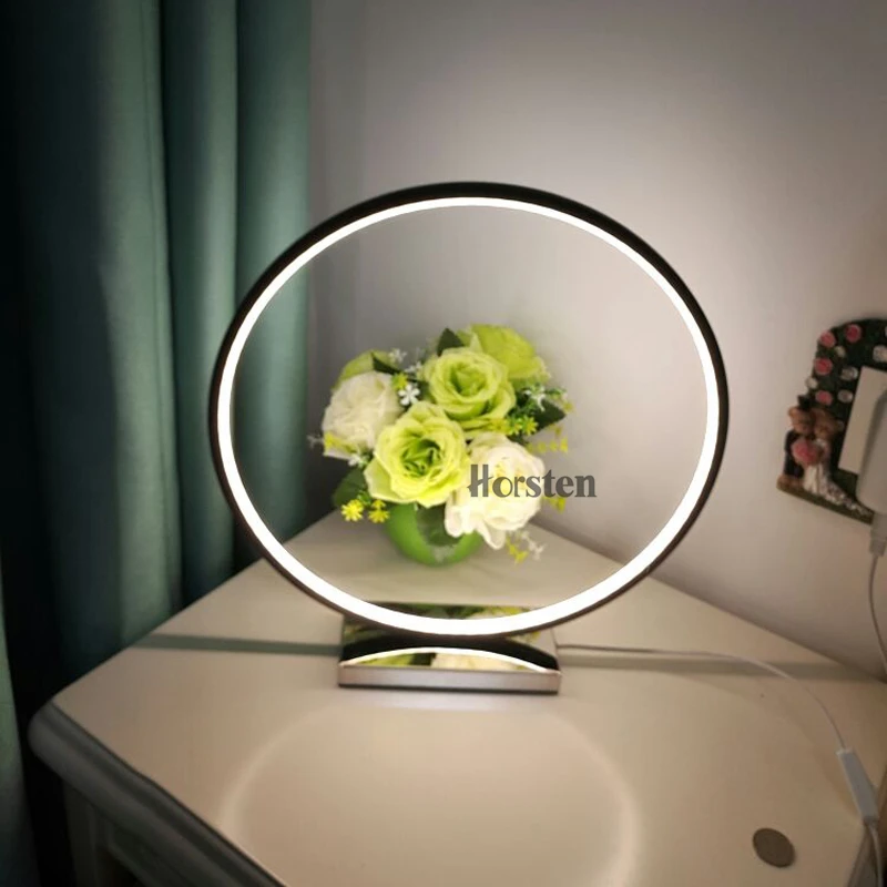 Horsten Nordic Creative Art Decortaion Dimmable LED Table Lamp Minimalism Modern Round Desk Table Light Bedside Lamp Gift (2)