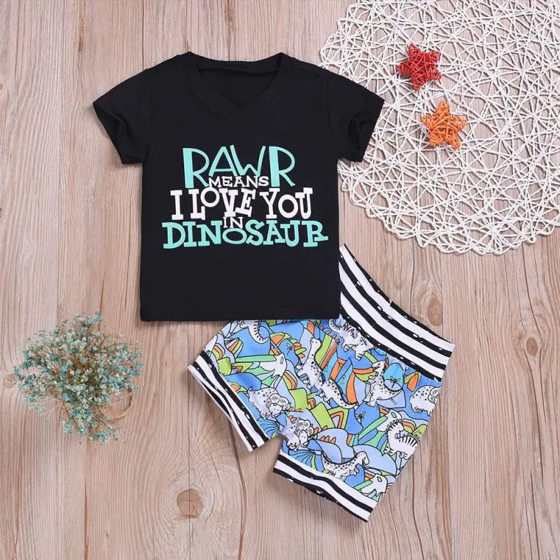

Cute Letter Print Short Sleeves+short Set For Baby Boy Summer Casual Clothing Outfits