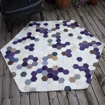 

American style natural cowhide seamed rug , pink color genuine cows skin living room carpet , purple fur bedside carpet