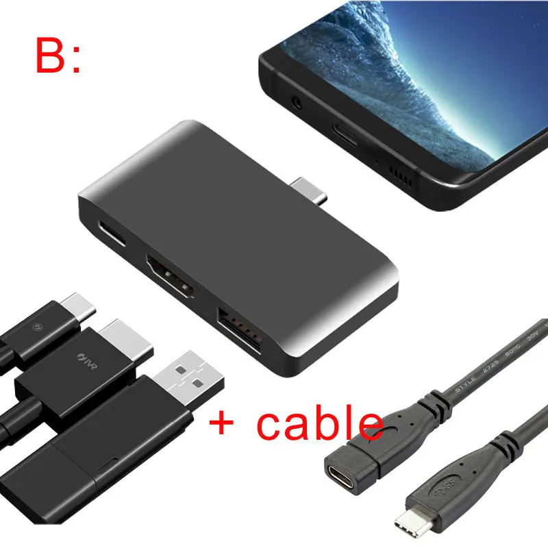 Uosible концентратор USB Type C к HDMI Thunderbolt 3 адаптер с PD поддержка Dex режим для телефона samsung Zend переключатель Macbook Pro/Air - Цвет: Gray add cable