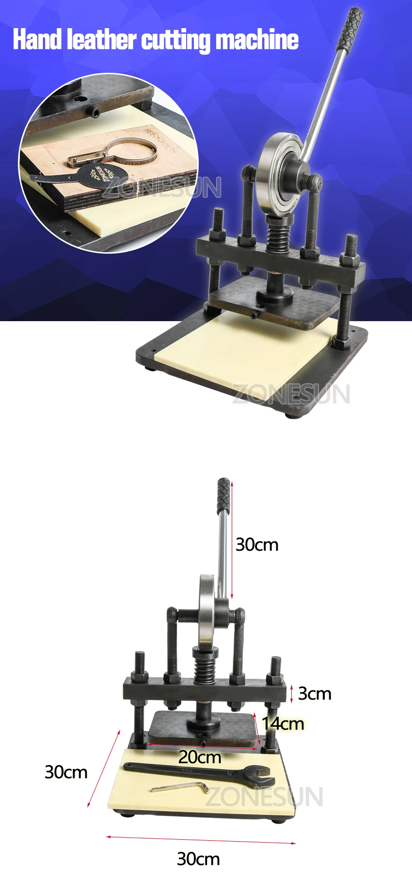 ZONESUN 20x14 см ручной станок для резки кожи, фотобумага, ПВХ/EVA лист пресс-формы резак, Ручной пресс для вырубки кожи/высечки машины