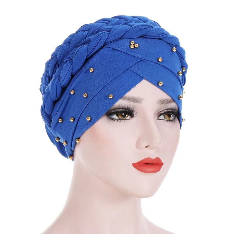 Мусульманское Для женщин эластичный шар крест хлопковой тесьмой тюрбан шапки и шарфа шапочка при химиотерапии Кепки хиджаб головы Обёрточная бумага аксессуары для волос - Цвет: Blue
