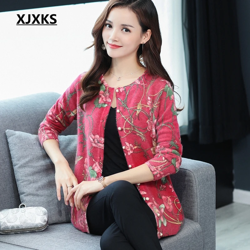 

XJXKS Plus Size Knitted Cardigan Women 2019 Autumn Long Sleeve Women Sweater Cardigan Female Single Button Vintage Sweaters