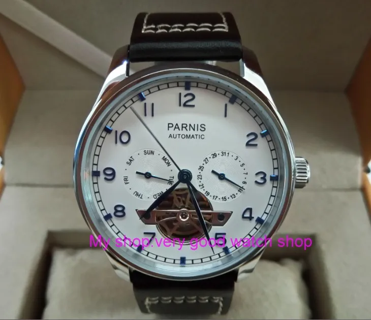 

43mm PARNIS Automatic Self-Wind Mechanical movement men's watche multifunction Auto Date and Automatic week zdgd162a