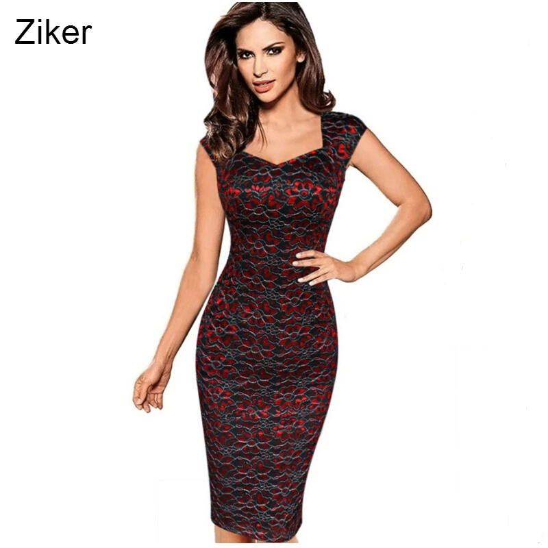 Ziker Brand Womens Sexy Elegant Summer Floral Flower Lace Cap Sleeve Slim Casual Party Fitted Sheath