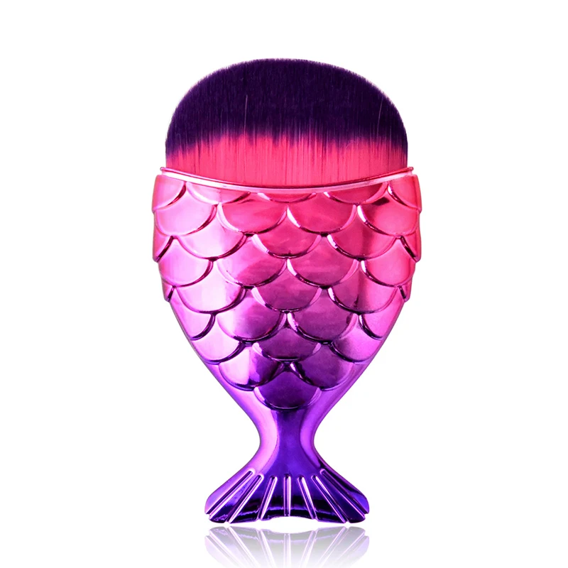 1 шт. кисть в форме русалки для макияжа пудра Румяна Основа косметические кисти в форме рыбы рыбий хвост нижний контур лица Макияж Красота Инструменты - Handle Color: Pink Purple