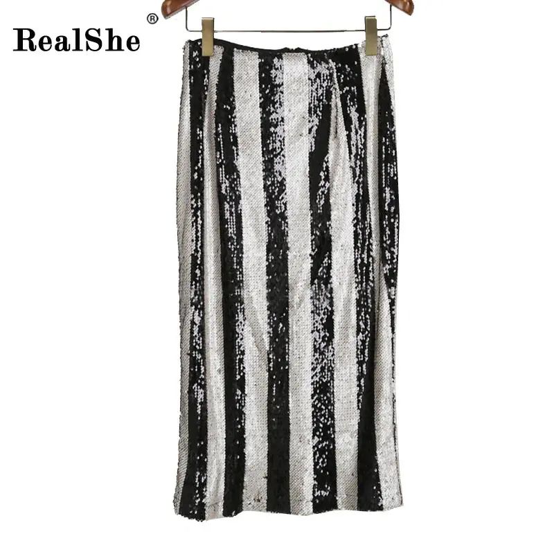 RealShe пайетки Высокая талия сексуальные юбки женские Летний стиль облегающее, для клуба, для вечеринки длинная юбка Сексуальная черный