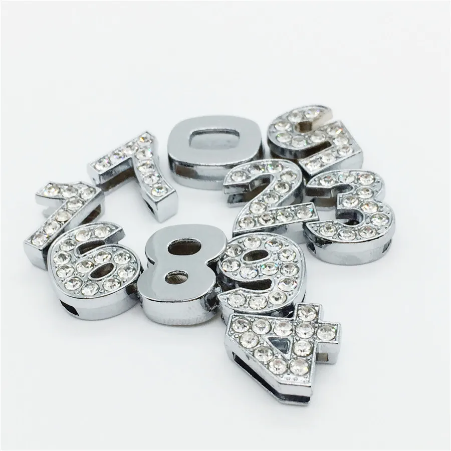 

Retail 10MM Full Rhinestone Slide Number "0-9" "Number Choose Freely"Fit DIY Wristband Bracelet SN02