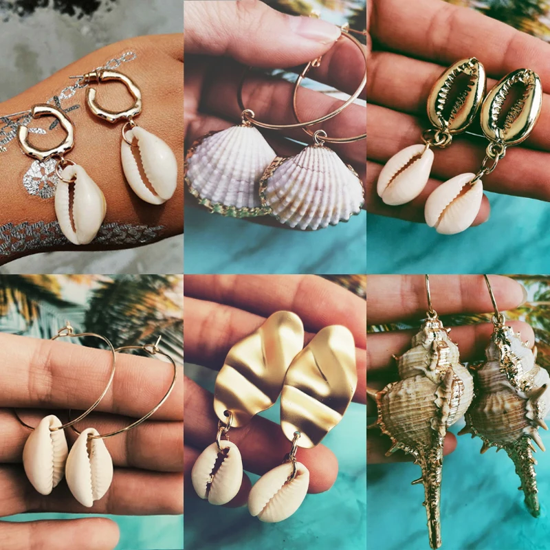 

LUBOV Summer Ocean Dangle Earrings for Women Trendy Gold Color Metal Geometric Handmade Earrings Boho Style Sea Shell Jewelry