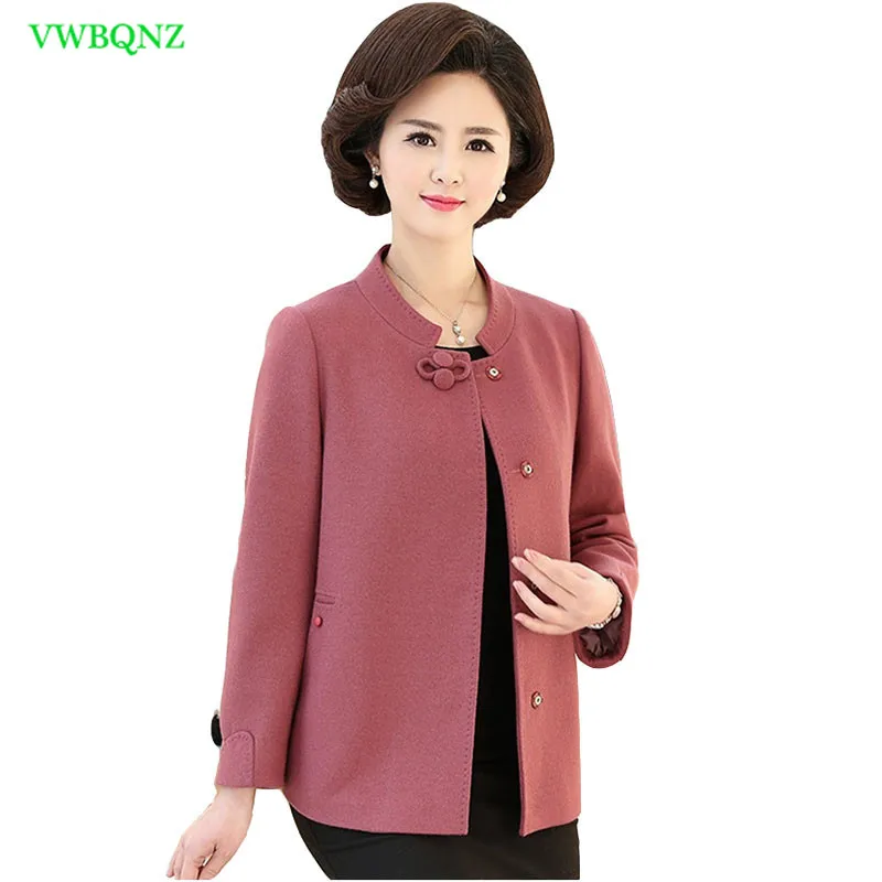 

Middle-aged Women Short Woolen Jacket Spring Autumn New Loose Half high collar Wool coat Noble Ladies Plus size Outerwear A66