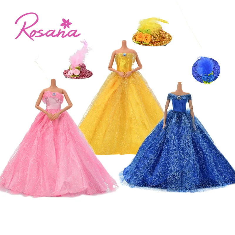 

2018 Rosana Party Princess Dresses and Hats for Barbie Doll Clothing Clothes for Barbie Dolls Accessories Baby Girls Kid Gift
