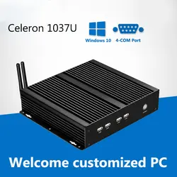 Безвентиляторный мини-ПК 4 * COM Intel Celeron 1037U 1,80 ГГц мини-компьютер Windows Ubuntu промышленный компьютер настольные 4 * RS232 8 * USB без вентилятора