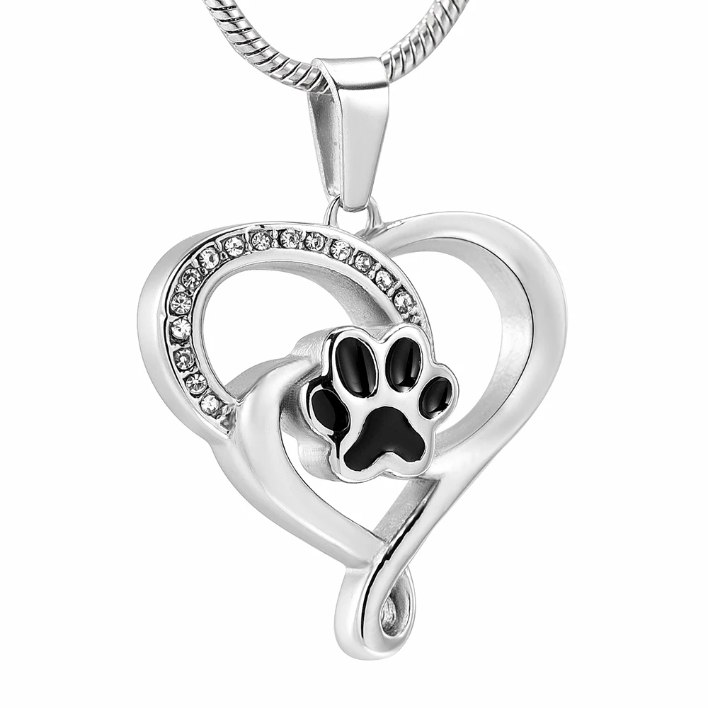

IJD12454 Black Dog Paw In My Heart Cremation pendant For Ashes Stainless Steel Pet Loss Keepsake Memorial Urn Pendant Necklace