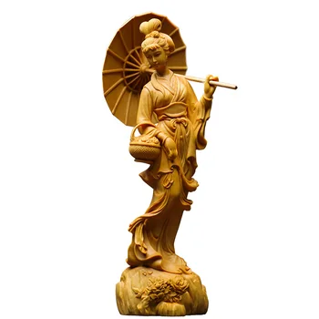 

Chinese Classical cheongsam Beauty sculpture Folk hand carving statue wall home decor lucky home decoration accessories