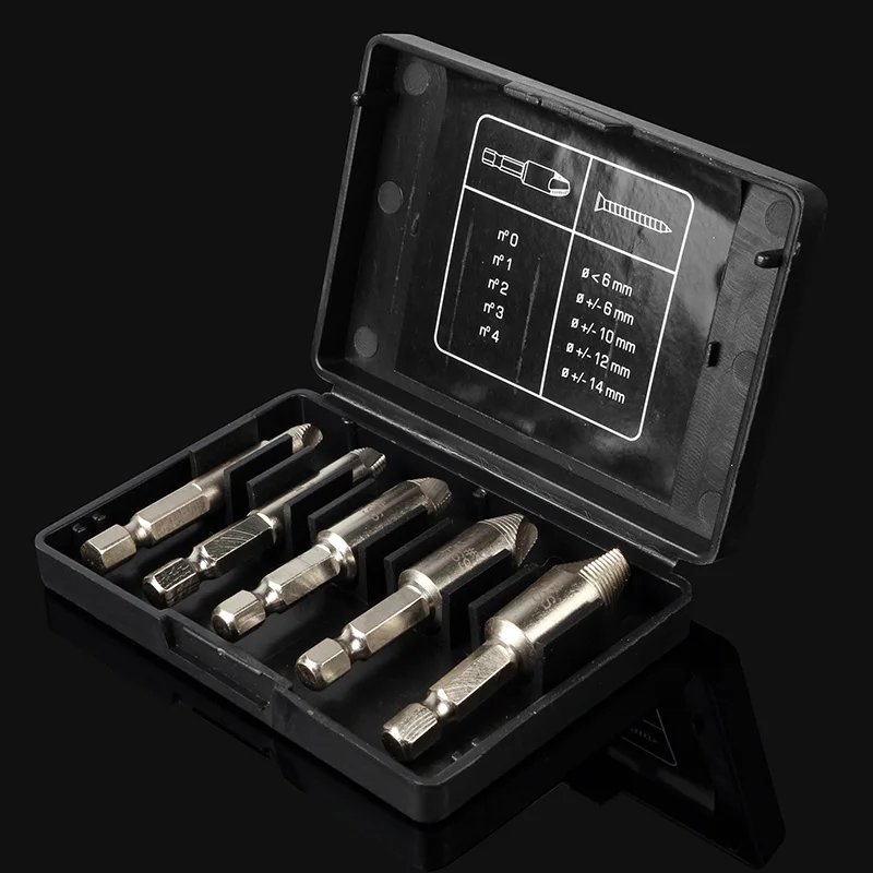 5 Pc / Set Speed Output Coring Drill Bit Damage Screw Remover Remove Screw 1/4
