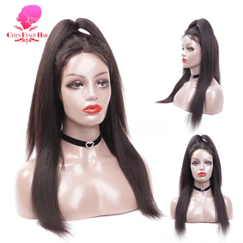 

QUEEN BEAUTY Pre Plucked Glueless Lace Front Human Hair Wigs 150% Density 20 inch Brazilian Remy Human Hair Kinky Straight Wigs