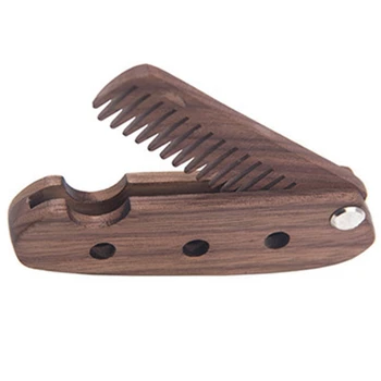 

NEW-Black Walnut Folding Comb Portable Men'S Beard Care Wooden Comb
