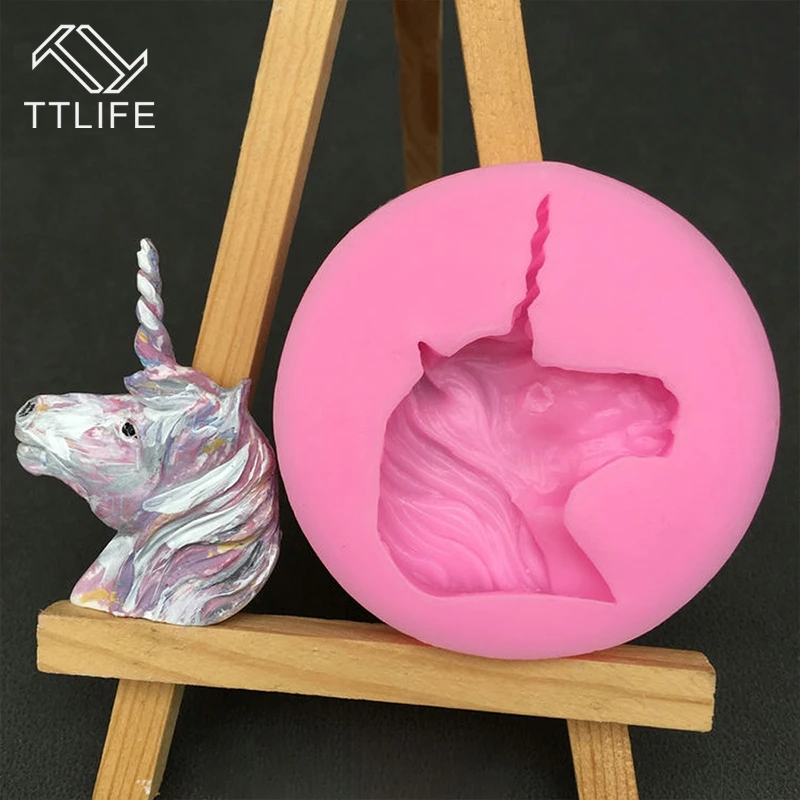 TTLIFE New Type Unicorn Horse Liquid Silicone Mold Chocolate Fondant Chocolate 3D Soap Molds Flexible Non-stick cake stencil
