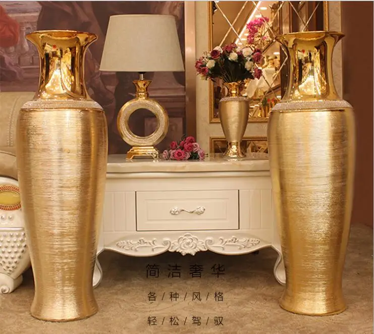90 см высокая Золотая и серебряная напольная ваза для украшения дома и украшения для гостиницы ваза