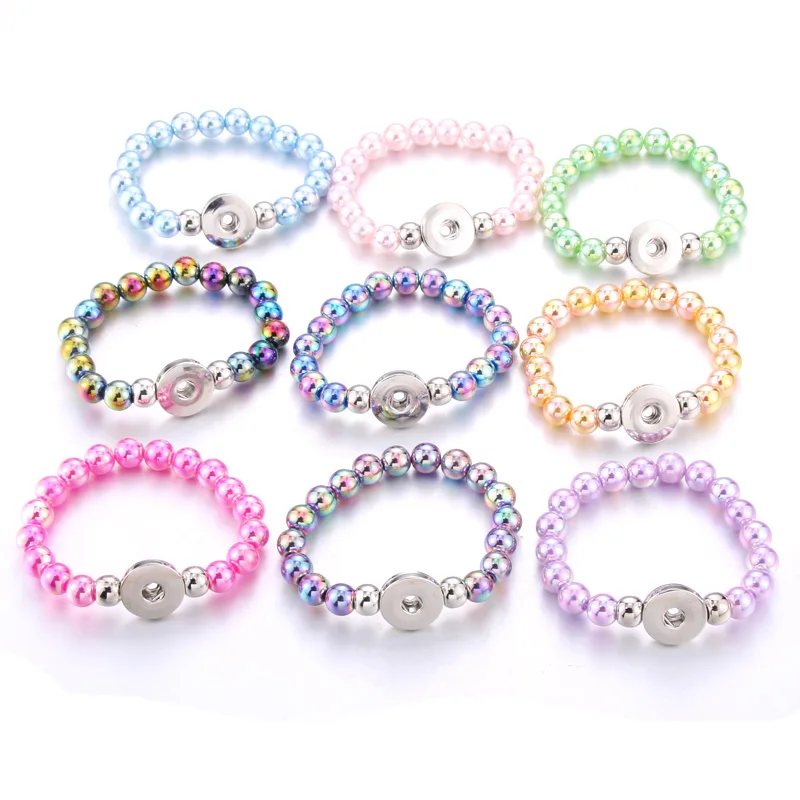 

2019 New 18MM Snap Button Bracelet Handmade Imitation Pearl Beads Snap Bracelet Adjustable Elastic DIY Charm Bracelets