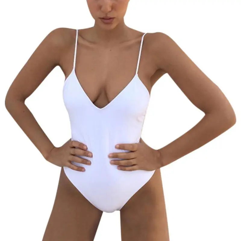 One-Piece Women Swimwear Solid Suits Sexy High Cut One Piece Swimsuit Backless Swim Suit Thong Bathing Suit Female Monokini