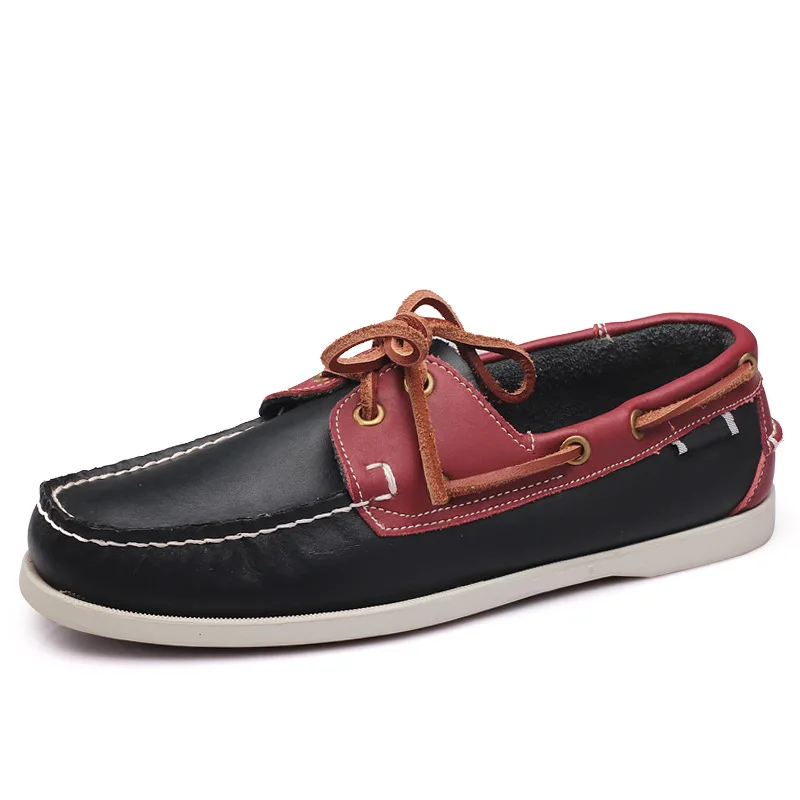 

Brand Genuine Leather Driving Boat Shoes Men Lace Up Flats Moccasin Gommino Male 2019 New Breathable Casual Footwear