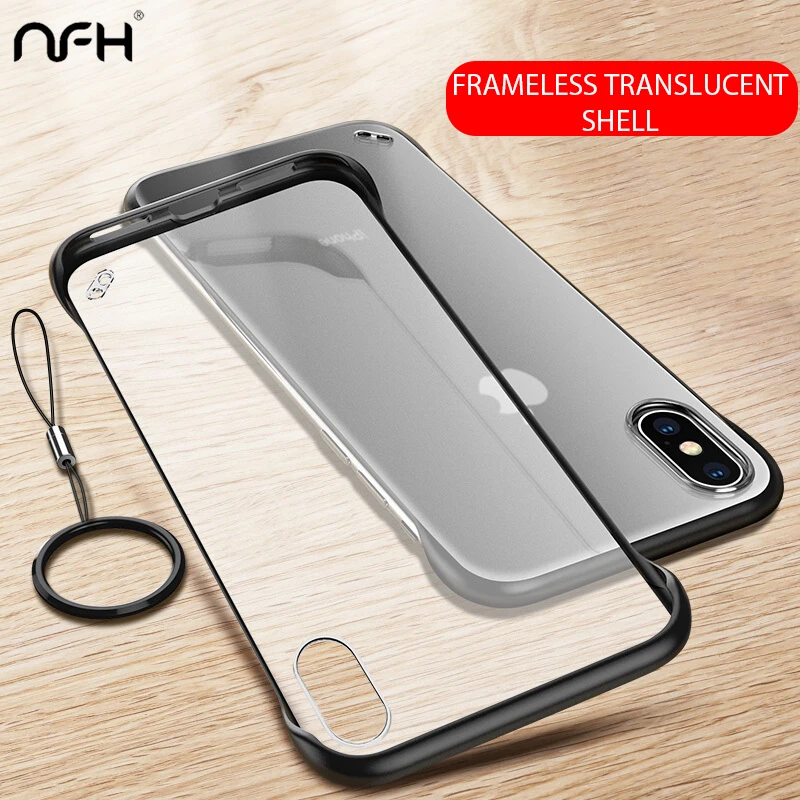 

Frameless Case For iPhone 7 X 6 6S 8 Plus XS Max XR Case With Finger Ring PC on 7 8 Clear Matte Girl Boys Borderless Phone Cover