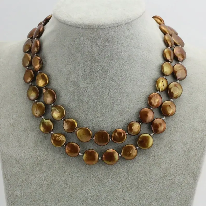 

40inches Long Pearl Necklace 12mm Chocolate Brown Color Freshwater Pearl Jewellery Charming Wedding Birthday Women Gift