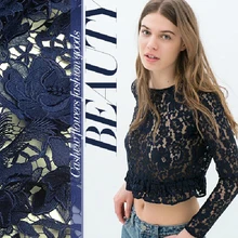 Темно-Синий трехмерные цветы утолщенный водорастворимый кружевной материал для свадьбы платье на заказ ткани